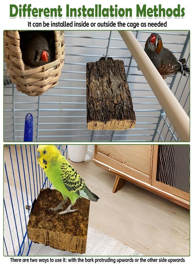 kathson Natural Cork Bird Perch Stand Platform Small Birds Wooden Rectangle Stand Perch Parakeet Chewing Toy Cage Accessories for Lovebirds Cockatiels Conures Parrots(Style A,2PCS) - Image 2